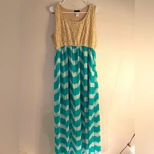 Cantata women’s Sleeveless Lace Top Maxi Dress teal and cream size 2XL